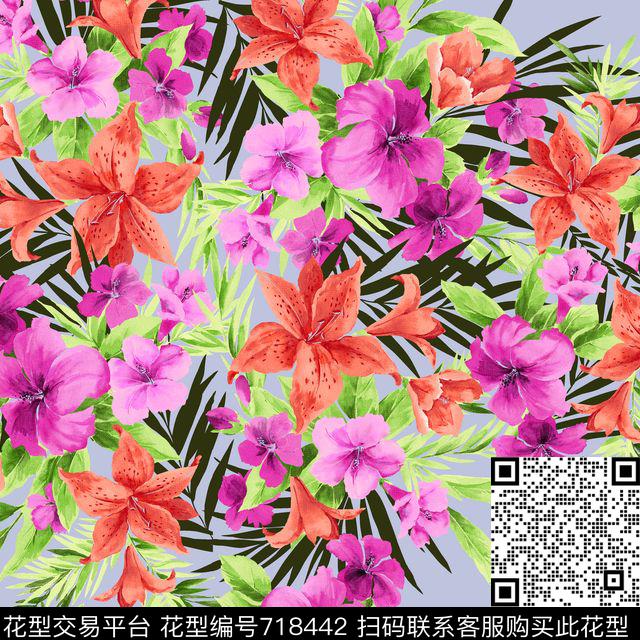 植物热带百合数码印花华亿平台下载（图片编号: 718442） - 瓦栏（Walan）