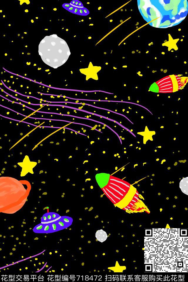 手绘趣味星空传统印花华亿平台下载（图片编号: 718472） - 瓦栏（Walan）