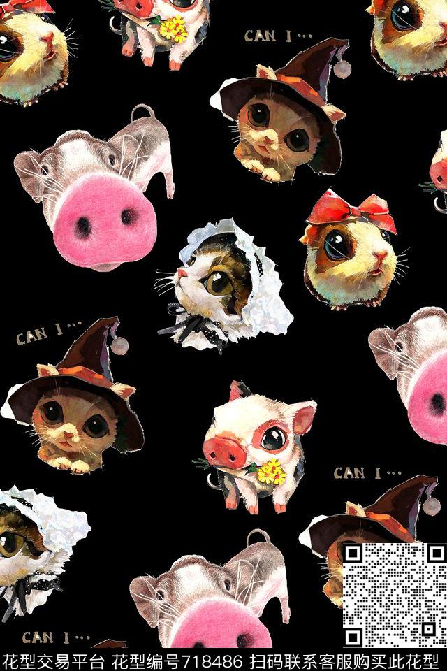 卡通小动物图案卡通猫头手绘卡通图案数码印花华亿平台下载（图片编号: 718486） - 瓦栏（Walan）