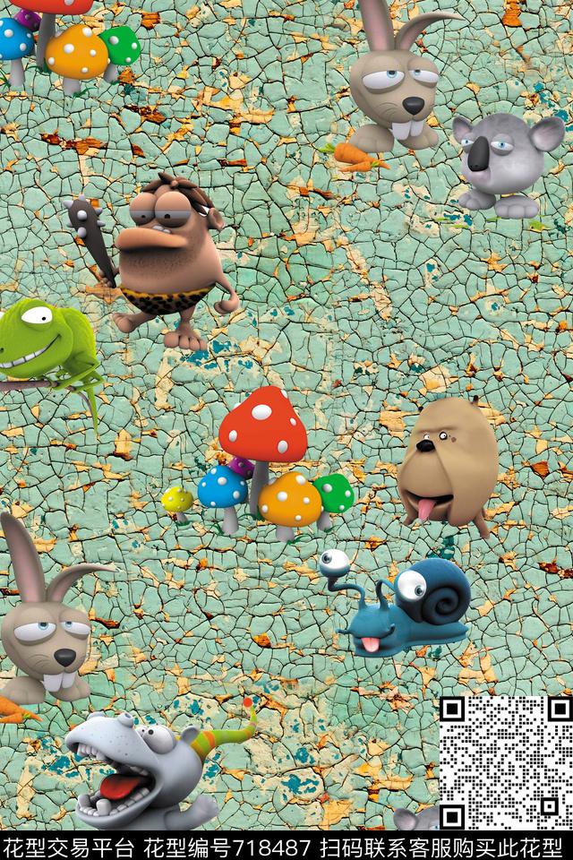 卡通图案卡通动物肌理图案数码印花华亿平台下载（图片编号: 718487） - 瓦栏（Walan）