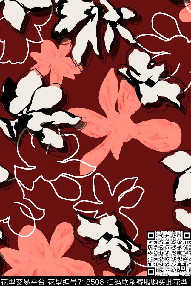 L.D~线条L.D~花卉L.D~水彩传统印花华亿平台下载（图片编号: 718506） - 瓦栏（Walan）