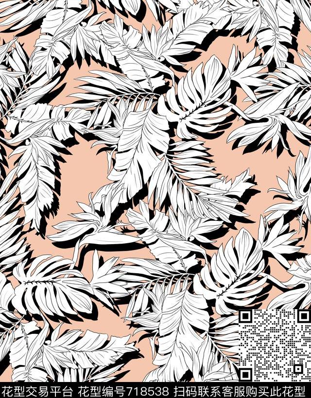 雨林密踪热带雨林印花线描花卉数码印花华亿平台下载（图片编号: 718538） - 瓦栏（Walan）