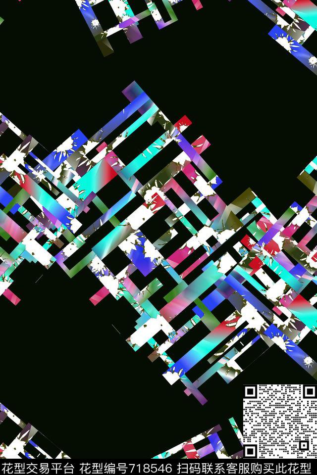 个性数码几何拼贴数码印花华亿平台下载（图片编号: 718546） - 瓦栏（Walan）