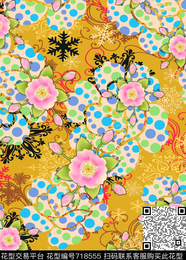 花朵波点几何数码印花华亿平台下载（图片编号: 718555） - 瓦栏（Walan）