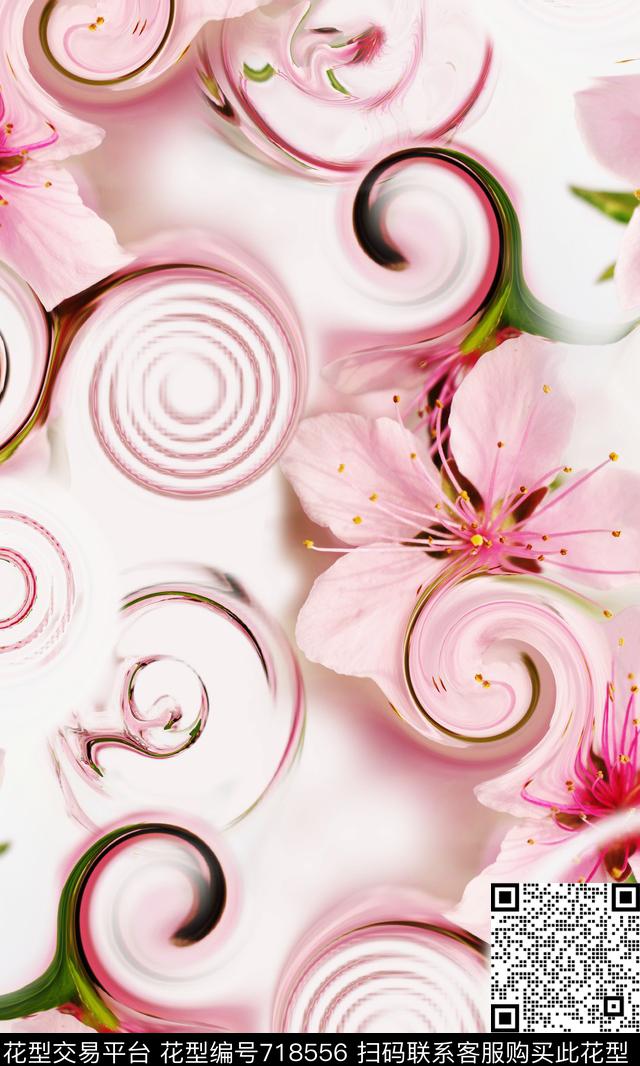 花卉扭曲波纹数码印花华亿平台下载（图片编号: 718556） - 瓦栏（Walan）