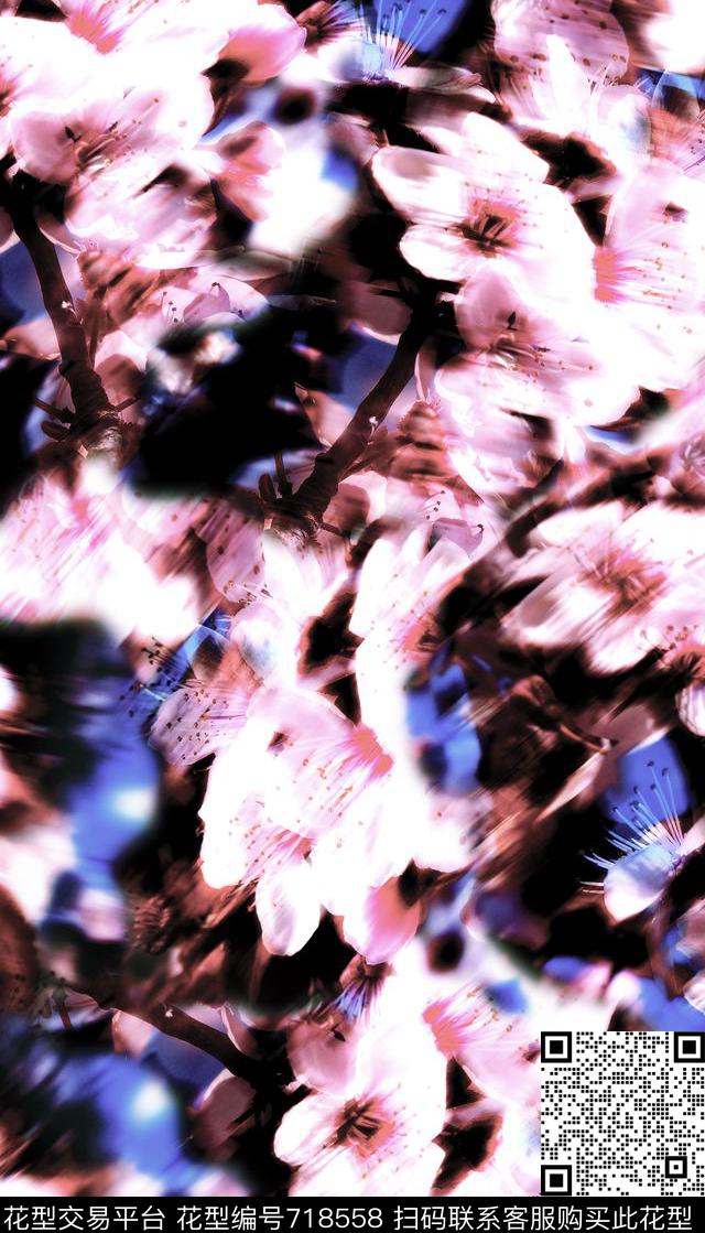 花卉抽象模糊效果数码印花华亿平台下载（图片编号: 718558） - 瓦栏（Walan）
