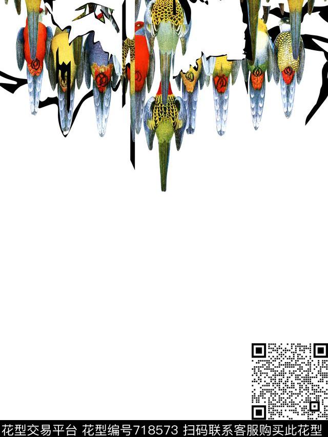 手绘鸟集抽象鸟切割鹦鹉数码印花华亿平台下载（图片编号: 718573） - 瓦栏（Walan）