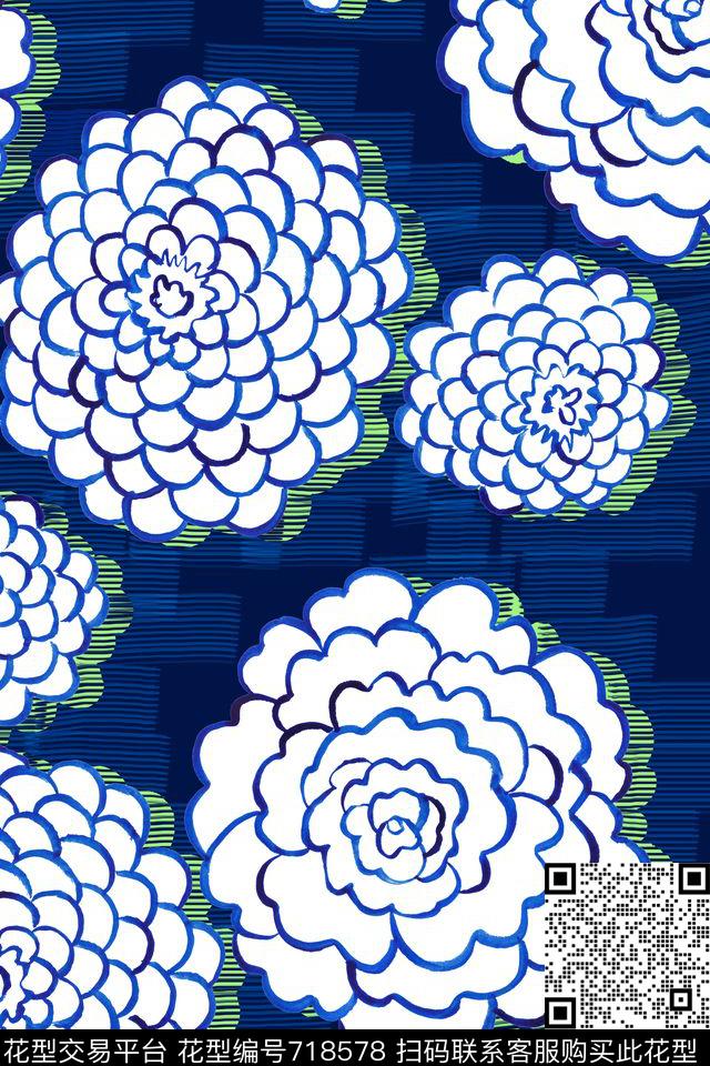 手绘笔触水彩草稿阴影花卉传统印花华亿平台下载（图片编号: 718578） - 瓦栏（Walan）