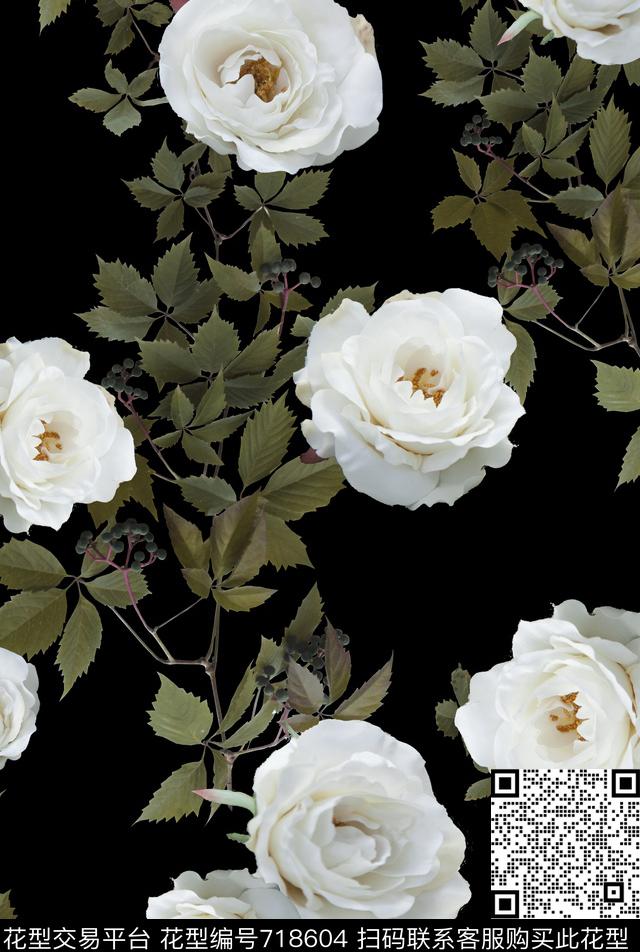 花卉叶子复古数码印花华亿平台下载（图片编号: 718604） - 瓦栏（Walan）