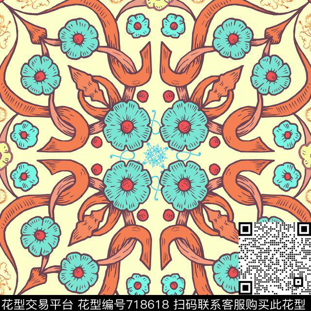 时尚民族风方巾传统印花华亿平台下载（图片编号: 718618） - 瓦栏（Walan）