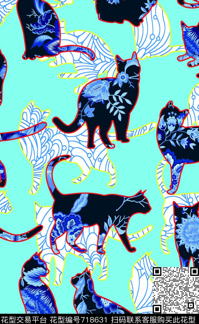MAX-女装花卉通俗动物行动的猫咪数码印花华亿平台下载（图片编号: 718631） - 瓦栏（Walan）