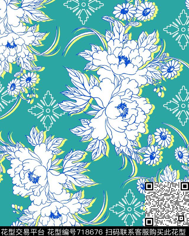 MAX-女装花卉下拉阴影手绘线条牡丹数码印花华亿平台下载（图片编号: 718676） - 瓦栏（Walan）
