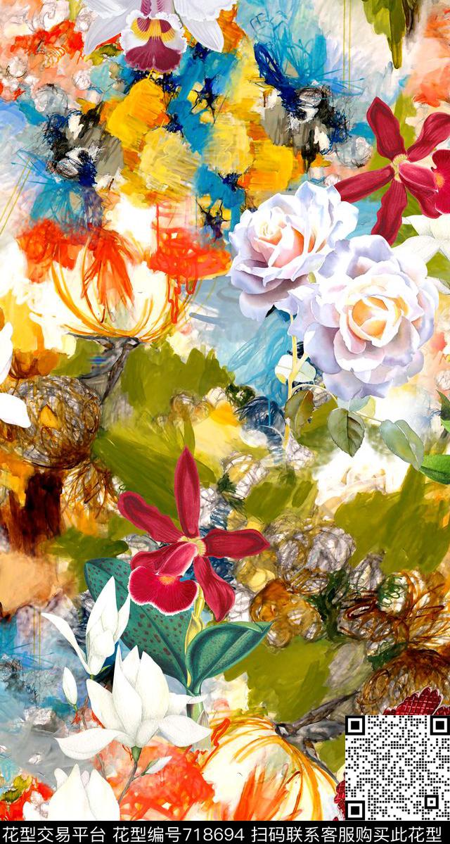 花卉肌理抽象数码印花华亿平台下载（图片编号: 718694） - 瓦栏（Walan）