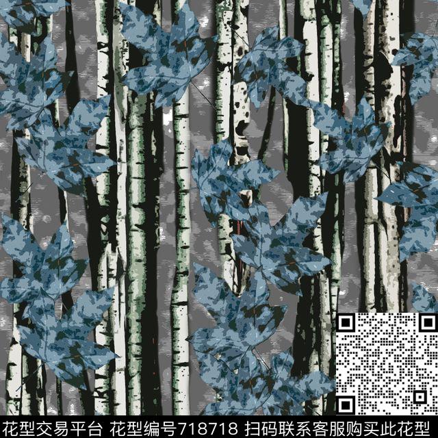 手绘叶子树枝肌理纹传统印花华亿平台下载（图片编号: 718718） - 瓦栏（Walan）