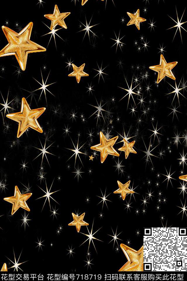 几何五角星午夜星空数码印花华亿平台下载（图片编号: 718719） - 瓦栏（Walan）