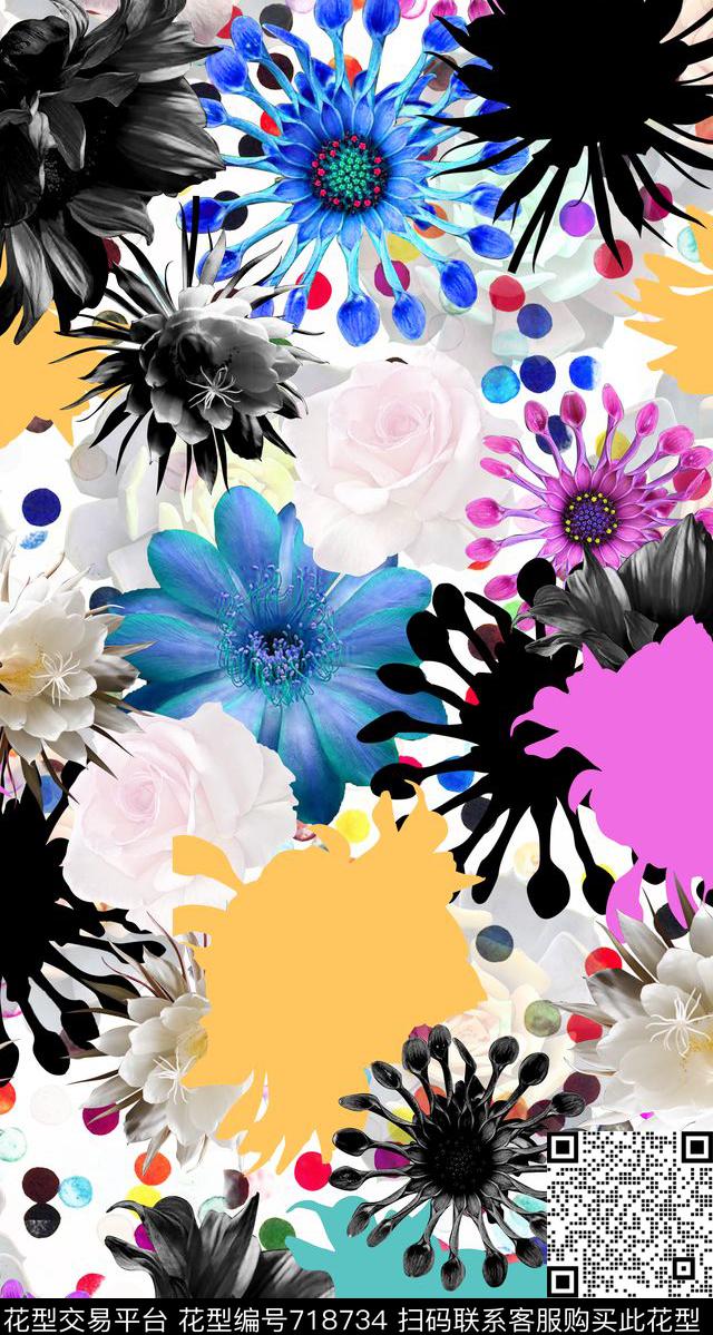 炫彩花卉数码印花华亿平台下载（图片编号: 718734） - 瓦栏（Walan）