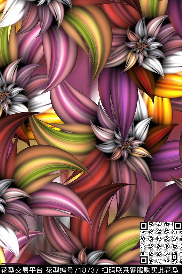 抽象手绘分形几何艺术数码印花时尚潮流女装裙子长裙彩绘印花泳装花卉印花数码印花华亿平台下载（图片编号: 718737） - 瓦栏（Walan）