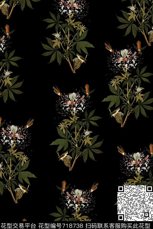 抽象手绘水彩花卉数码印花时尚潮流女装裙子花朵罂粟花印花欧美大牌复古植物印花数码印花华亿平台下载（图片编号: 718738） - 瓦栏（Walan）