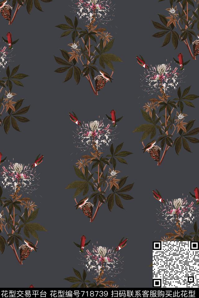 抽象手绘水彩花卉数码印花时尚潮流女装裙子花朵罂粟花印花欧美大牌复古植物印花数码印花华亿平台下载（图片编号: 718739） - 瓦栏（Walan）