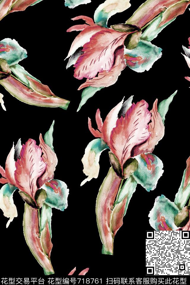 手绘精美花骨朵数码印花华亿平台下载（图片编号: 718761） - 瓦栏（Walan）