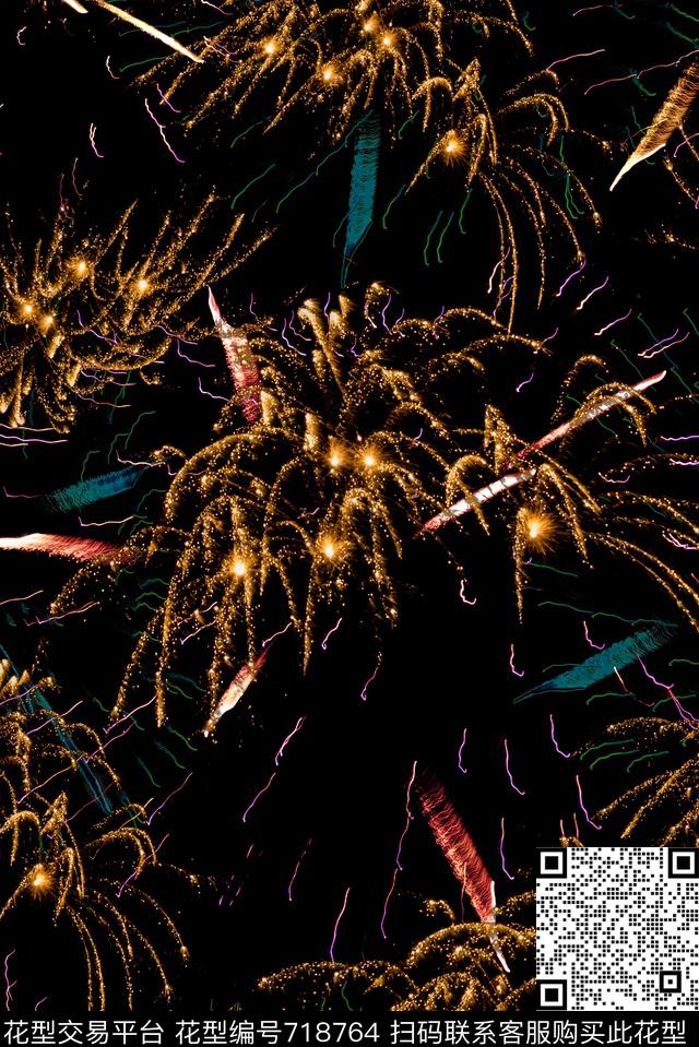 烫金烟花抽象数码印花华亿平台下载（图片编号: 718764） - 瓦栏（Walan）