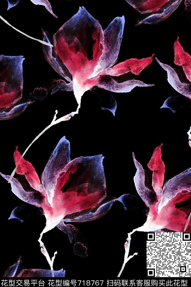 半透明隐色手绘数码印花华亿平台下载（图片编号: 718767） - 瓦栏（Walan）