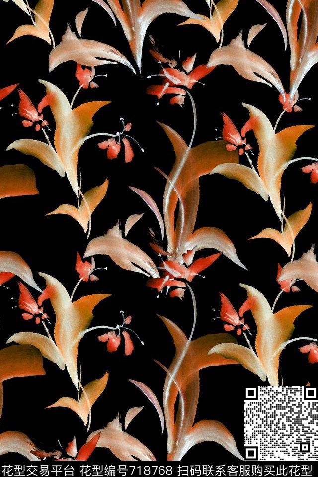 复古满版手绘数码印花华亿平台下载（图片编号: 718768） - 瓦栏（Walan）