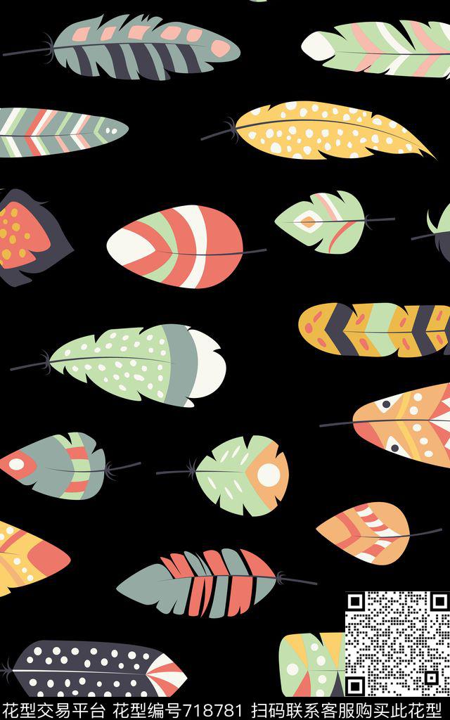 羽毛抽象名族数码印花华亿平台下载（图片编号: 718781） - 瓦栏（Walan）