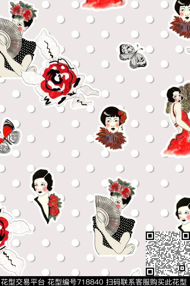 休闲风人物花卉数码印花华亿平台下载（图片编号: 718840） - 瓦栏（Walan）