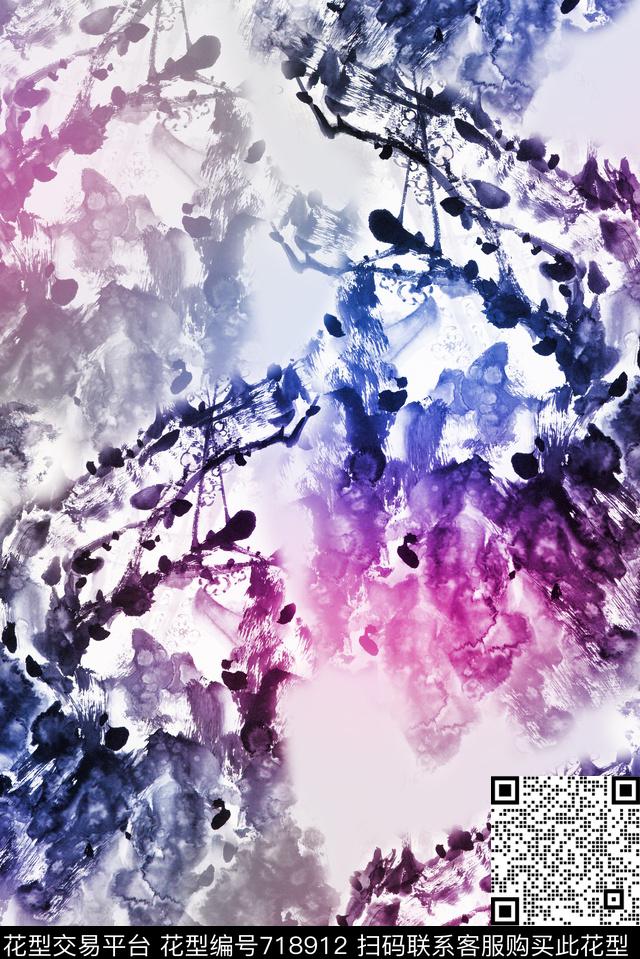 抽象枝干水墨数码印花华亿平台下载（图片编号: 718912） - 瓦栏（Walan）