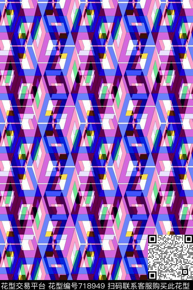 小方块不规则几何几何色块撞色传统印花华亿平台下载（图片编号: 718949） - 瓦栏（Walan）