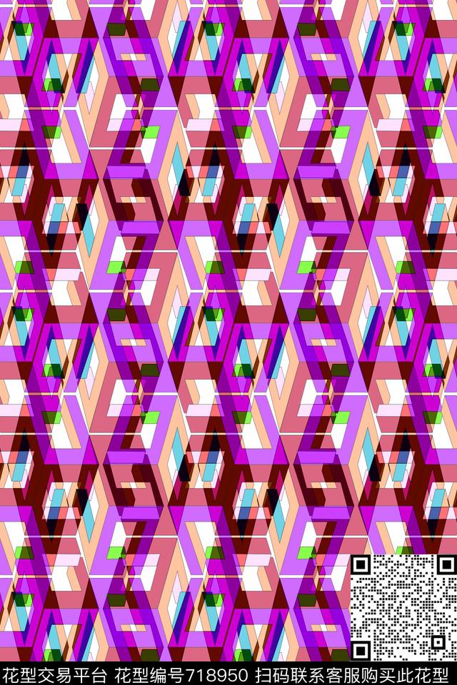 小方块不规则几何几何色块撞色传统印花华亿平台下载（图片编号: 718950） - 瓦栏（Walan）