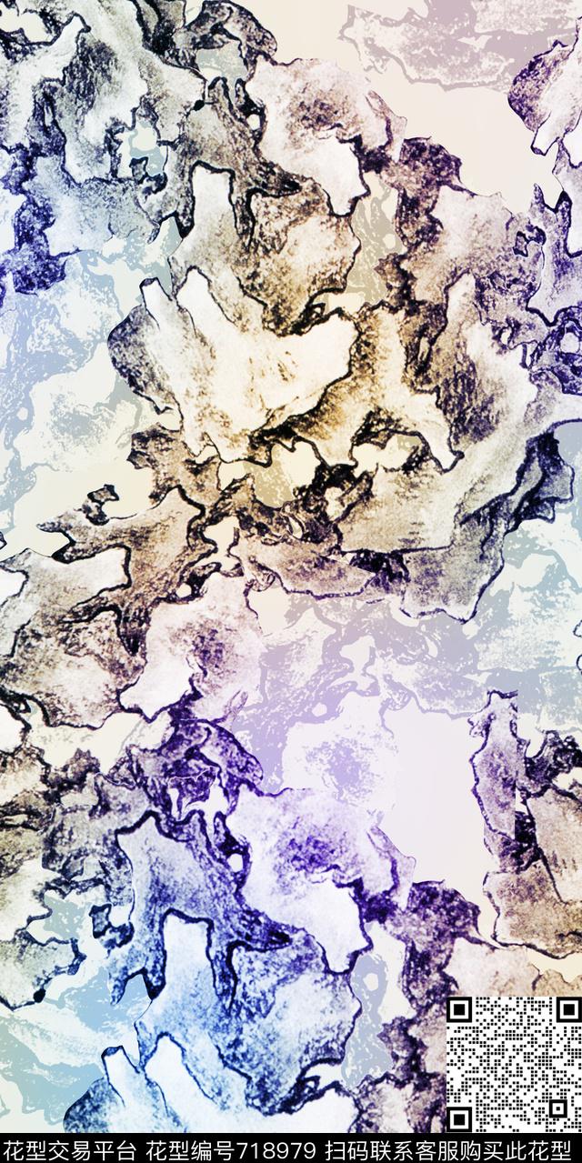 抽象色块假山数码印花华亿平台下载（图片编号: 718979） - 瓦栏（Walan）