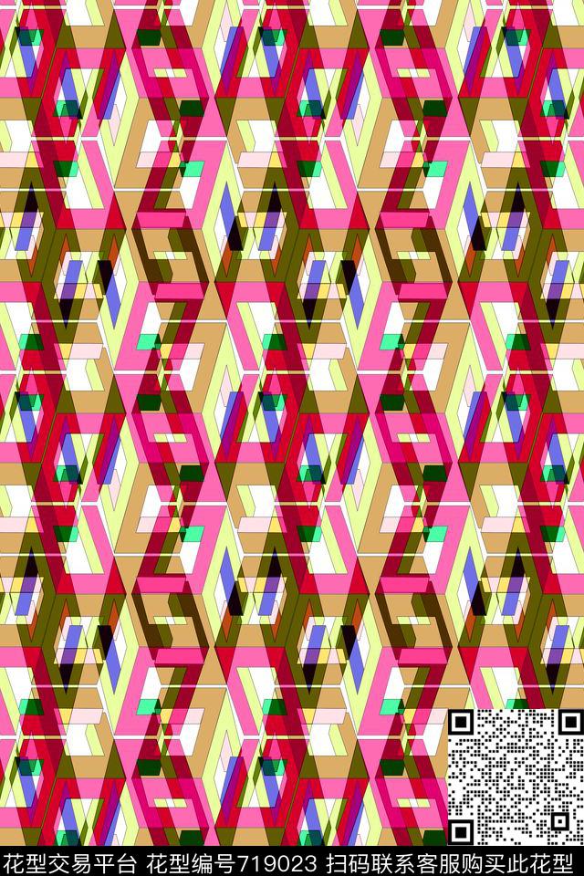 小方块不规则几何几何色块撞色传统印花华亿平台下载（图片编号: 719023） - 瓦栏（Walan）