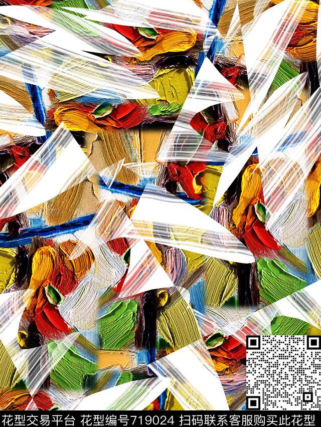 笔刷高端女装华亿平台色块拼接数码印花华亿平台下载（图片编号: 719024） - 瓦栏（Walan）