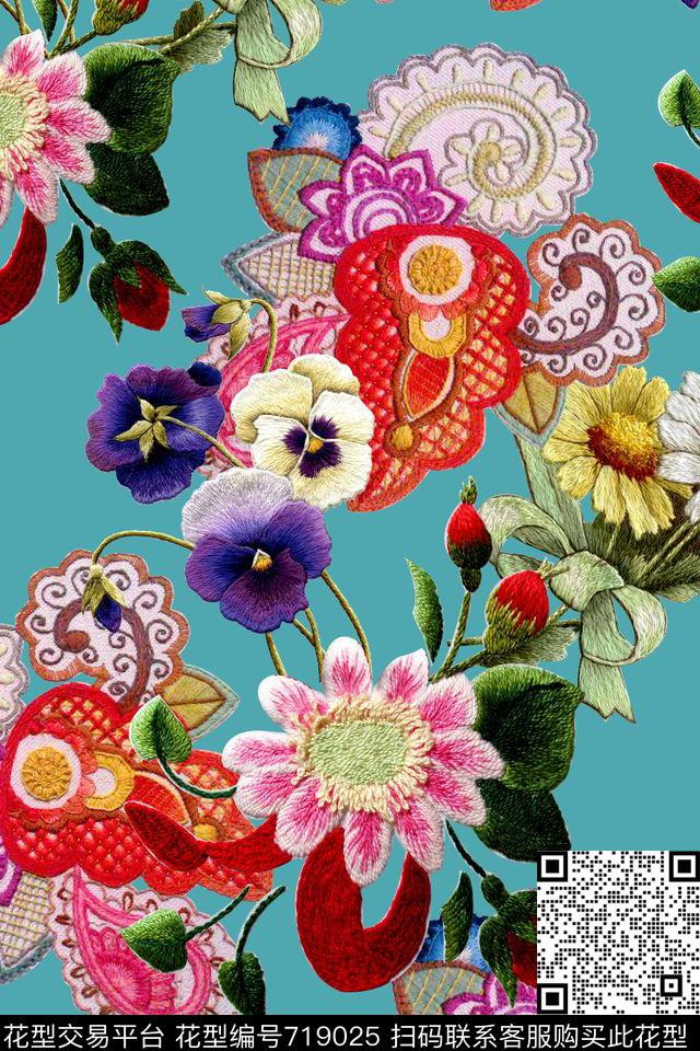 民族风羌绣绣花数码印花华亿平台下载（图片编号: 719025） - 瓦栏（Walan）