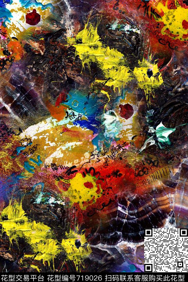 抽象几何拼接数码印花华亿平台下载（图片编号: 719026） - 瓦栏（Walan）