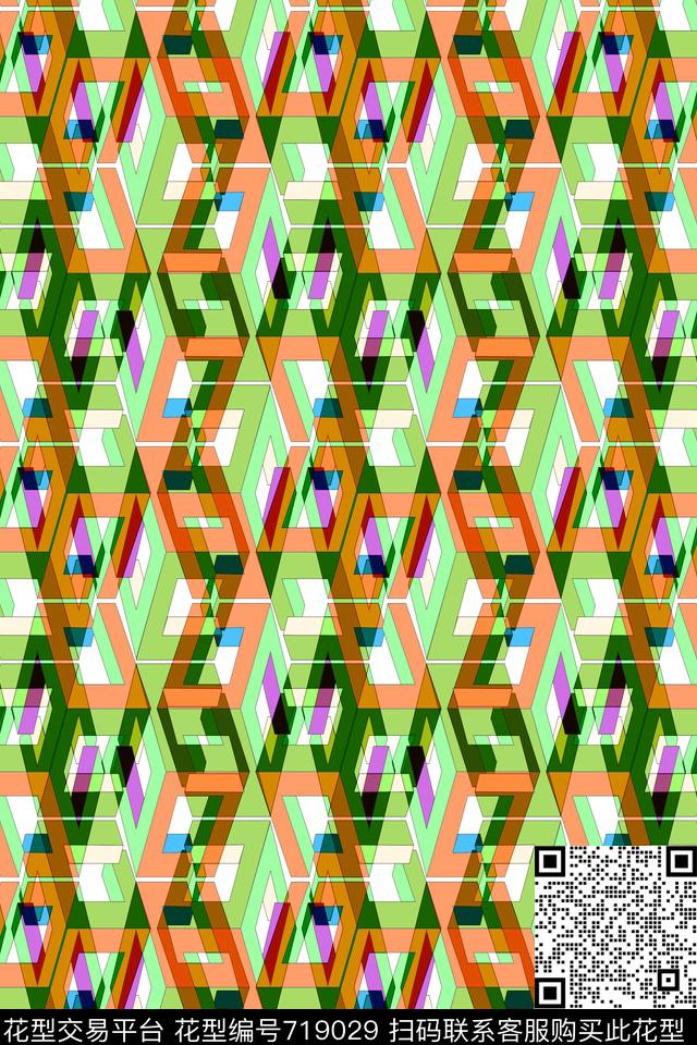 小方块不规则几何几何色块撞色传统印花华亿平台下载（图片编号: 719029） - 瓦栏（Walan）