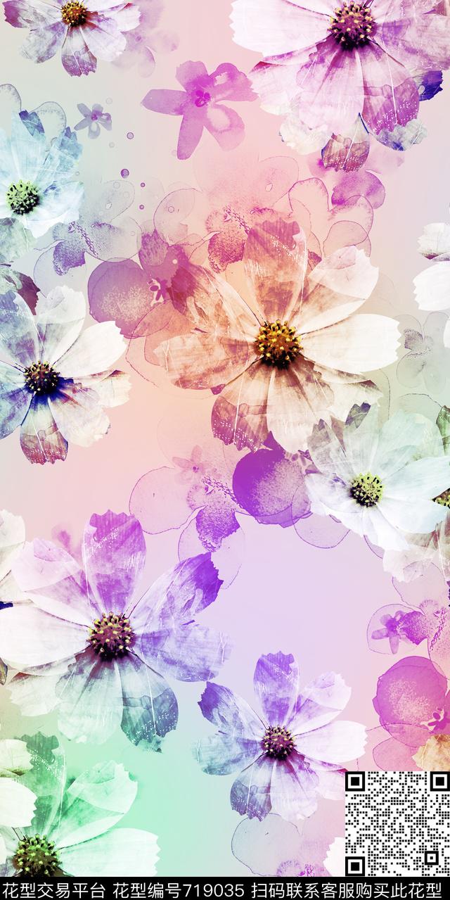 花朵大花花卉数码印花华亿平台下载（图片编号: 719035） - 瓦栏（Walan）