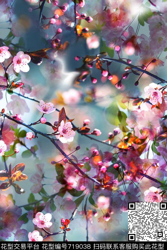 樱花花卉唯美数码印花华亿平台下载（图片编号: 719038） - 瓦栏（Walan）
