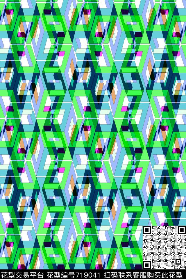 小方块不规则几何几何色块撞色传统印花华亿平台下载（图片编号: 719041） - 瓦栏（Walan）