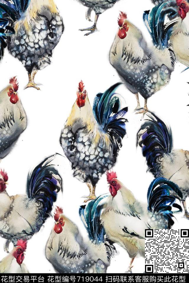 公鸡鸡年手绘数码印花华亿平台下载（图片编号: 719044） - 瓦栏（Walan）