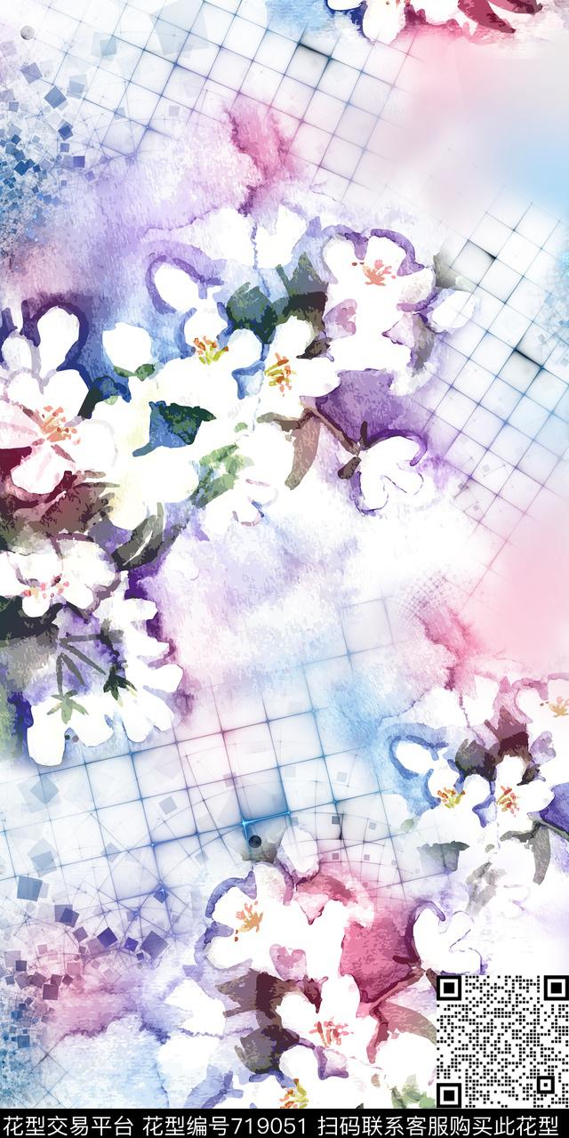 花卉格子抽象数码印花华亿平台下载（图片编号: 719051） - 瓦栏（Walan）