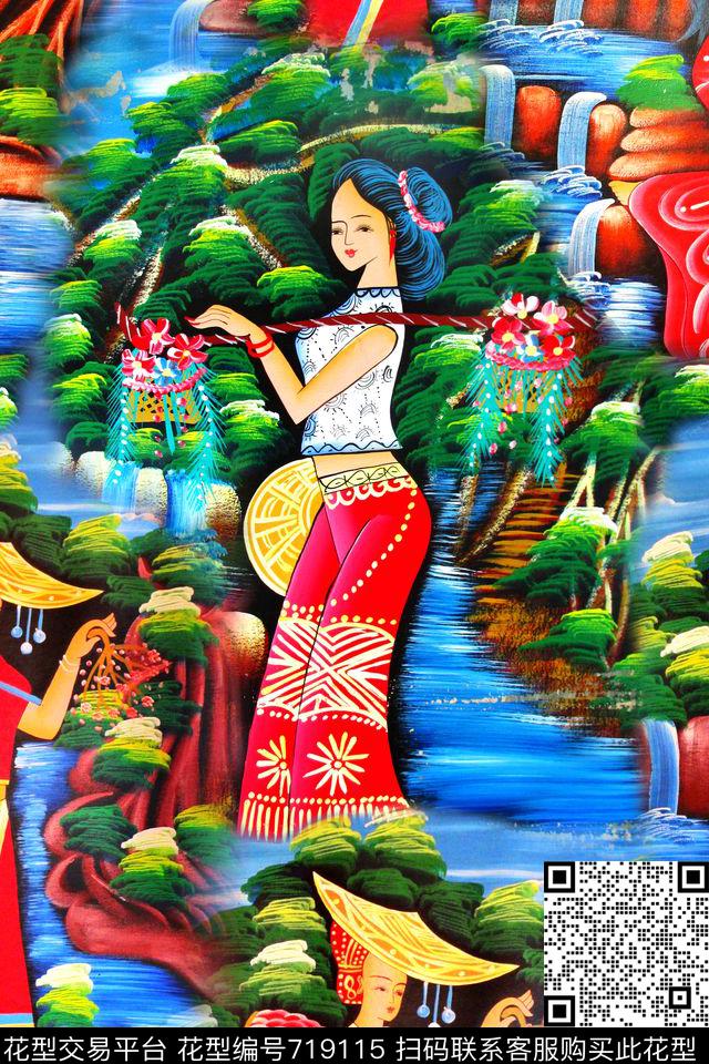 民族风少数民族风景数码印花华亿平台下载（图片编号: 719115） - 瓦栏（Walan）