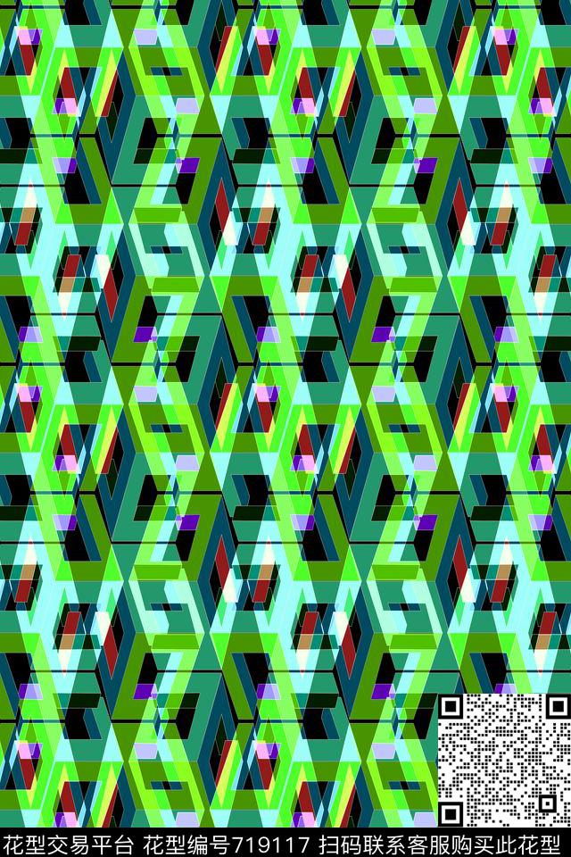 小方块不规则几何几何色块撞色传统印花华亿平台下载（图片编号: 719117） - 瓦栏（Walan）