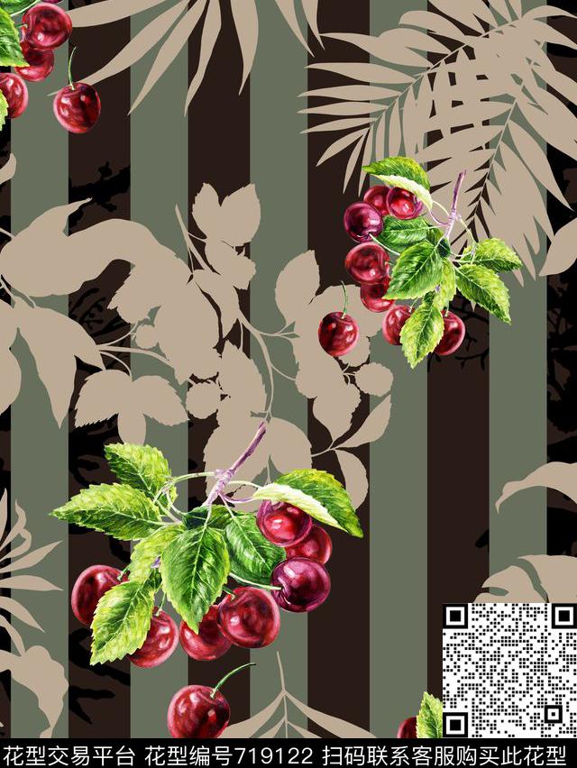 条纹几何花草果子传统印花华亿平台下载（图片编号: 719122） - 瓦栏（Walan）