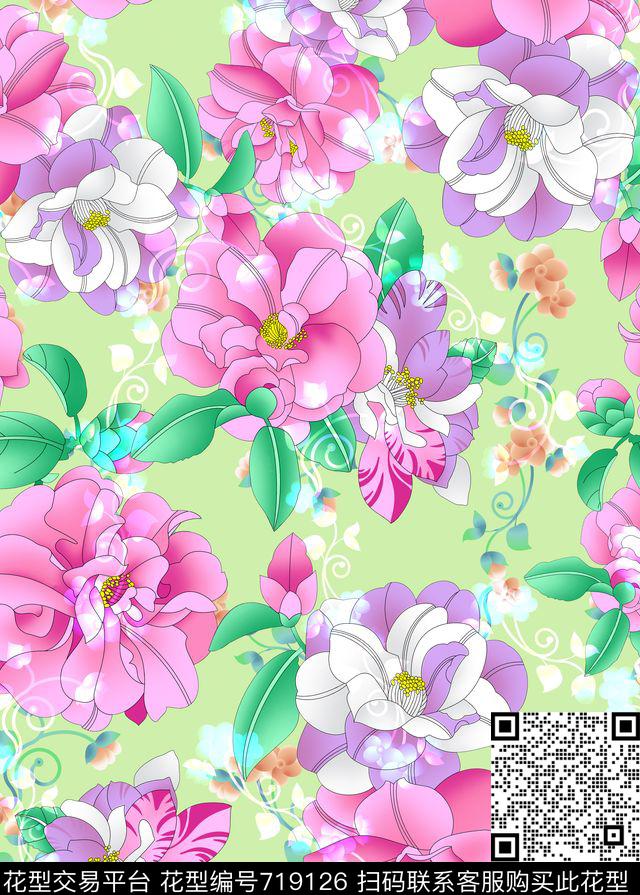 花卉花朵大花数码印花华亿平台下载（图片编号: 719126） - 瓦栏（Walan）