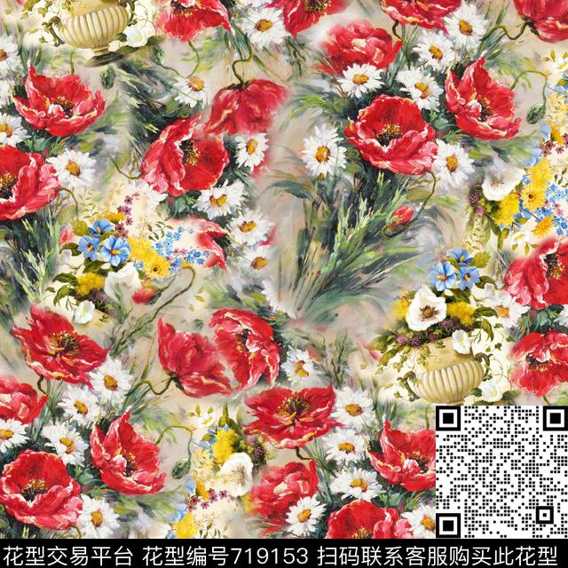 乱花大花花朵数码印花华亿平台下载（图片编号: 719153） - 瓦栏（Walan）