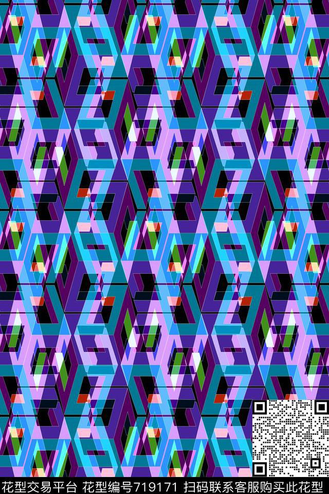 小方块不规则几何几何色块撞色传统印花华亿平台下载（图片编号: 719171） - 瓦栏（Walan）