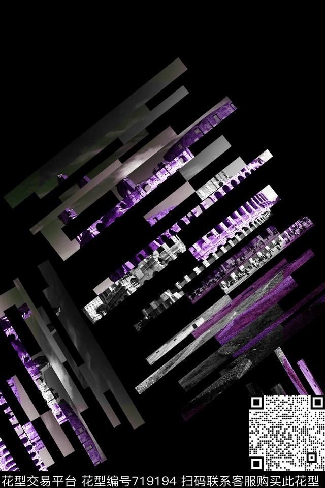 个性数码几何拼贴数码印花华亿平台下载（图片编号: 719194） - 瓦栏（Walan）
